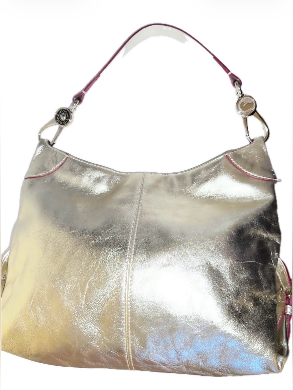 Dooney & Bourke Metallic Gold Leather Logo Lock Sac Hobo Shoulder Bag like new - Picture 16 of 16
